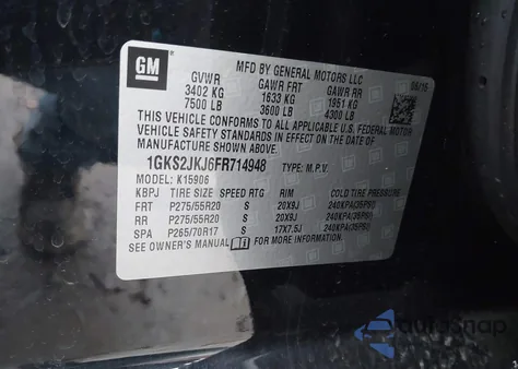 2015 GMC Yukon Xl 1500 Denali из США, поврежденный, VIN 1GKS2JKJ6FR714948